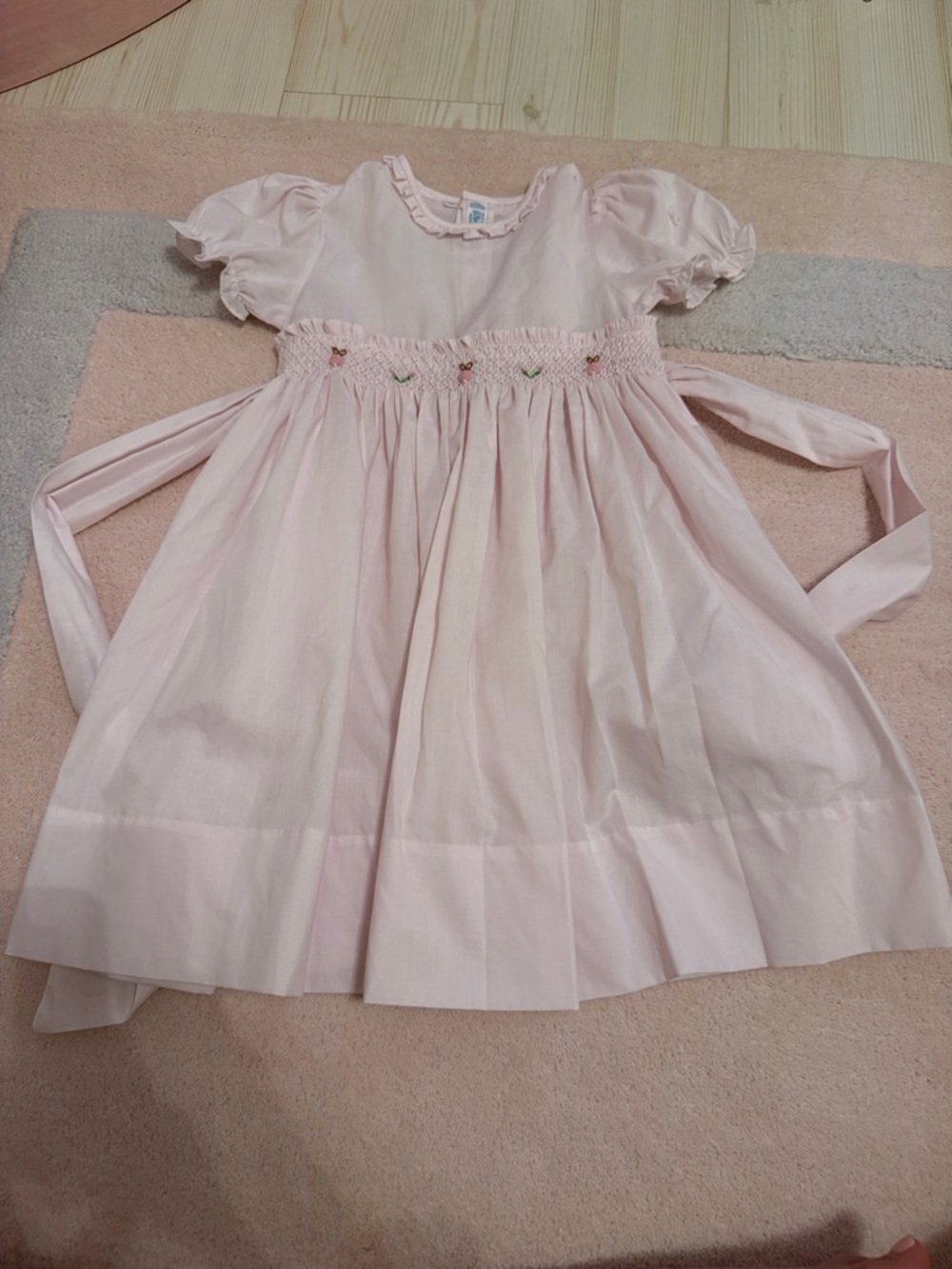 Girls Pale Pink Smocked Short Sleeve Party Dress
